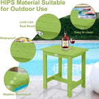 Y&M Outdoor Side Table, HIPS Adirondack Small Single Table, Waterproof Square Outside Table, Balcony Modern End Tables for Patio, Pool, Beach, Porch, Deck, Indoor or Outdoor Use, Lime