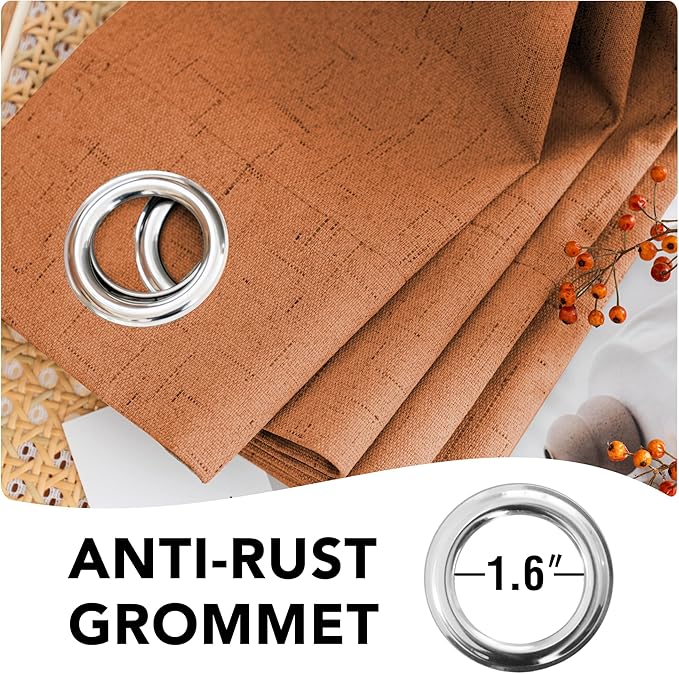 H.VERSAILTEX 100% Blackout Curtains for Bedroom Thermal Insulated Linen Textured Curtains Heat and Full Light Blocking Drapes Living Room Curtains 2 Panel Sets, 42x54 Inch, Orange