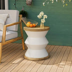 COSIEST White Outdoor Side Table, Round MgO Concrete End Patio Side Table, Lightweight Cylinder Top Plant Stand with Rotund Base for Garden and Deck