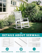 SERWALL Oversized Outdoor Rocking Chair Set of 4, HDPE Rocker for Adults, Patio Rocking Chairs for Porch, White