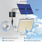Peasur 2 Pack Solar Motion Lights Outdoor, 318 LED Solar Security Light with 3 Modes, IP65 Waterproof Powered Flood Lights for Outside Garden Backyard，Warm (White Frame)