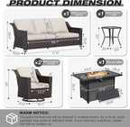 Joyside Wicker Patio Furniture Sets, 5 Pieces Upgraded Large Size Outdoor Furniture with Swivel Rocking Patio Chairs, 3-Seat Sofa, Fire Table, Coffee Table, Thick Cushions, Wide Armrest, Beige