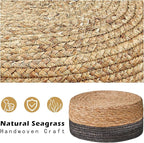 Wimarsbon Round Foot Stool Natural Seagrass Poufs Ottoman Hand Weave Footrest Stool for Couch Desk Extra Seat Step Stool with Solid Wood Legs for Hallway Patio Lounge Black