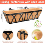 Riare 3 Pack 24 Inch Metal Railing Planter Window Box with Coco Liner- Adjustable Window Flower Boxes for Railings, Hanging Rail Planters for Deck, Balcony, Porch, Fence, Indoor Outdoor Plants