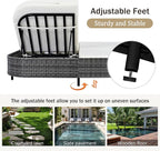 Merax Outdoor Daybed,Patio Rattan Daybed with Adjustable Backrest,Patio Wicker Loveseat Lounger,Outdoor Bed Loveseat Sofa Set with Pillows and Cushions for Garden, Backyard, Poolside,Black+Beige
