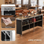VINGLI 78" Portable Bar Table, 2-Tier Shelves, Mobile Bar Table for Events, Party, Camping, Picnic, Tradeshow, Indoor with Black Skirt