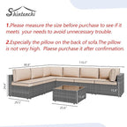 Shintenchi 7 Pieces Outdoor Patio Sectional Sofa Couch, Silver Gray PE Wicker Furniture Conversation Sets with Washable Cushions & Glass Coffee Table for Garden, Poolside, Backyard (Khaki)