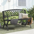 On Shine 50'' Patio Garden Bench, Loveseats Patio Park Bench,Black Steel Cast Iron Frame Bench,Metal Bench Outdoor for Porch Yard Lawn Deck (Grid)