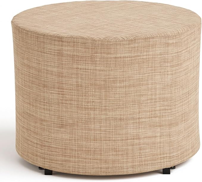 ONBRILL Outdoor Round Ottoman, All Weather Outdoor Footstool with Supportive Textliene, Patio Footrest with Sturdy Metal Frame, Multipurpose Outdoor Furniture for Patio, Balcony, Pool, Indoor, Beige