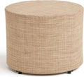 ONBRILL Outdoor Round Ottoman, All Weather Outdoor Footstool with Supportive Textliene, Patio Footrest with Sturdy Metal Frame, Multipurpose Outdoor Furniture for Patio, Balcony, Pool, Indoor, Beige