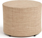 ONBRILL Outdoor Round Ottoman, All Weather Outdoor Footstool with Supportive Textliene, Patio Footrest with Sturdy Metal Frame, Multipurpose Outdoor Furniture for Patio, Balcony, Pool, Indoor, Beige