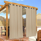 NICETOWN 2 Panels Biscotti Beige Privacy Outdoor Curtains for Patio, Waterproof Thermal Insulated Grommet & Back Tab on Top and Bottom Windproof Drapes with Fixed Rope for Porch, W52 x L120