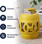 JONATHAN Y TBL1022E Lucky Coins 16" Chinese Ceramic Drum Indoor/Outdoor Garden Stool Bohemian, Coastal, Cottage, French Country, Traditional, for Living Room, Garden Room, Patio, Matte Yellow
