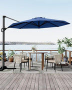 GarveeLife 10FT Patio Umbrella Outdoor Large Cantilever Umbrella Market Sun Shade Windproof Offset Umbrella with 360-Degree Rotation for Garden Deck Pool Patio, Navy Blue