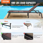 VEVOR Chaise Lounge Chair Outdoor, Aluminum Patio Lounge Chairs with Adjustable 5-Position, Folding Pool Chair Recliner and Full Flat Tanning Chairs for Patio, Beach, Pool, Brown