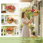 4 Pack 12 Inch Hanging Baskets for Plants Outdoor Metal Hanging Planter Hanging Flower Baskets with Coco Fiber Liners Chain Round Wire Plant Holder Hangings Flower Pots(Watermelon)