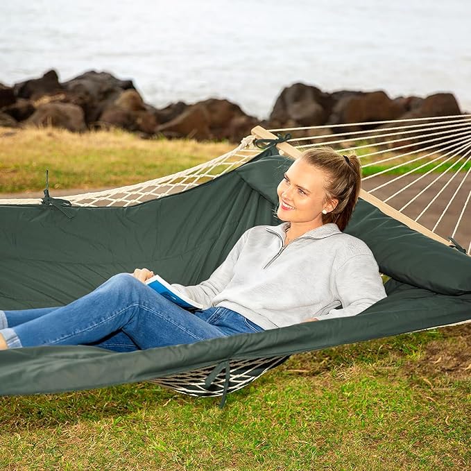 SUNCREAT Hammocks Replacement Hammock for Stand, 475 lbs Capacity, Two Person Backyard Hammock with Pad for Outside, Green Gray
