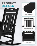 Ciokea Oversized Outdoor Rocking Chairs Set of 2, 380lbs Heavy-Duty Large Patio Rocker, High Back Cozy Porch Chairs, Weather Resistant Patio Rocking Chairs for Outside, Fire Pit, Deck, Black