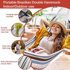 JoyView Brazilian Hammock for Single Person Portable Hammock with Hanging Ropes & Carry Bag Large 78.8x39.4” for Patio 300LBS Capacity Perfect for Outdoor/Indoor - Red Stripes