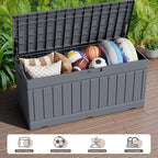 JUMMICO 78 Gallon Outdoor Deck Box Large Resin Storage Box for Patio Furniture Cushions, and Garden Tools (Gray)