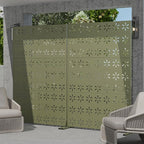 Casaphoria Metal Privacy Screen Outdoor, 72" H x 47" W Freestanding Decorative Privacy Screen for Patio Deck Balcony Garden with Stable Base, Light Green-Star
