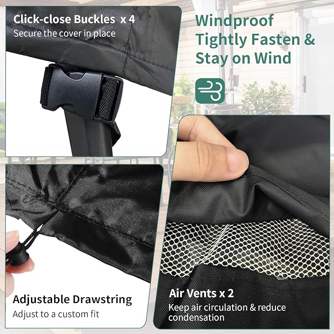 Round Patio Furniture Cover, Black 500D Oxford Waterproof, 110 in Dia