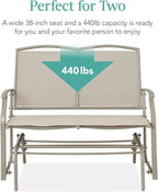 Best Choice Products 2-Person Outdoor Patio Swing Glider Steel Bench Loveseat Rocker for Deck, Porch w/Textilene Fabric, Steel Frame - Taupe