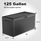 ROJIK Outdoor Storage Housing Deck Box - Waterproof Patio Furniture, Garden Tools, Cushions, Pool Accessories Storage Bench with Lockable Lid and Side Handles (Black,125 Gal)