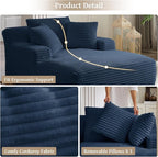 66" Chaise Lounge Chair Indoor, Oversized Boneless Couch Comfy Upholstered Sleeper Sofa Bed with 3 Pillows, Corduroy Cloud Reading Chair for Living Room No Assembly Required, Blue