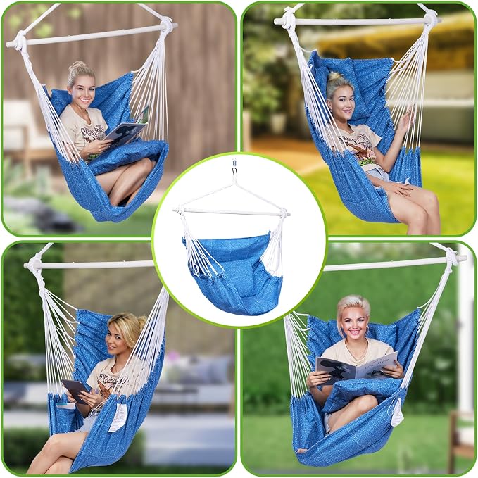 Hammock Chair with Cushions and Hanging Kit, 500 lb Capacity, 5 Colors