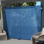 Casaphoria Metal Privacy Screen Outdoor, 72" H x 47" W Freestanding Decorative Privacy Screen for Patio Deck Balcony Garden with Stable Base, Louvered Blue