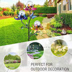 Solar Lights Outdoor Decorative Lotus Flowers Wind Spinner Garden Stake with LED Crackle Balls Solar Wind Sculpture Yard Art Decor for Patio, Lawn & Garden