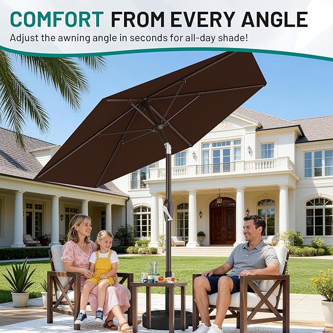 AreShark 7.5FT Patio Umbrella Table Market Umbrella with 6 Sturdy Ribs, Button Tilt/Crank, Heavy-Duty Outdoor Umbrellas for Pool, Deck, Garden and Backyard, Brown