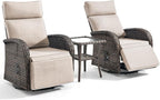 3 Pieces Zero Gravity Patio Swivel Rocking Recliner Chairs Set of 2 - Wicker Outdoor Lounge Chair with Side Table, Adjustable Backrest & Footrest, High Back Outdoor Recliner Chair for Pool Deck Beige