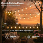 addlon 200FT(50FT*4) Outdoor String Lights with Remote,Waterproof Patio Lights with 108 Shatterproof Dimmable ST38 LED Bulbs Connectable Outdoor Lighting for Backyard Bistro Garden Bistro 2FT Spacing
