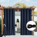 NICETOWN 2 Panels Outdoor Curtains for Patio Waterproof & Windproof, Thermal Insulated Top & Bottom Grommet & Back Tab Sun Blocking Outdoor Drapes with Fixed Rope for Gazebo, Navy Blue, W66 x L90