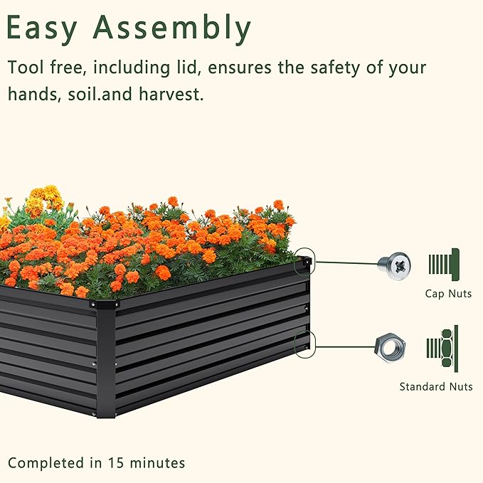 12x2x1FT Galvanized Raised Garden Bed Kit,Vegetable Boxes-Rectangle Metal Flower Box,Large Planter Raised Beds Outdoor Garden for Planting,Fruit,Herb-Black