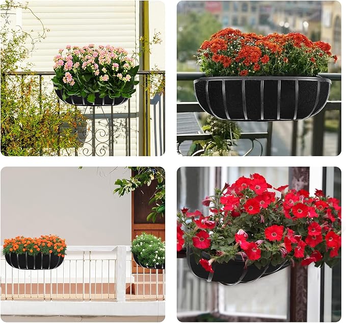 2PCS 24Inch Upgraded Planter Basket Liners Fabric Window Box Liners Felt Trough Planter Liner Black Flower Basket Liner Non-Woven Hanging Plant Liner for Planters Garden Fence - Avoid Bird Nesting
