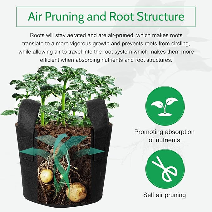 JERIA 12-Pack 25 Gallon Grow Bags, 300G Thickened Nonwoven Garden Pots,Heavy Duty Fabric Pots with Reinforced Handles