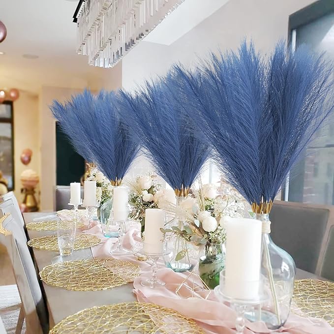 Artificial Pampas Grass Stems, 50 Pack, Blue, 21.6 Inch