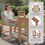 Ciokea 3 Pcs Outdoor Bar Height Table Set, 60" Extra Long Rectangle High Top Table and 2 Oversized Adirondack Chairs Set, Heavy-Duty All-Weather HDPE Patio Bar Set for Backyard Balcony Deck, Teak