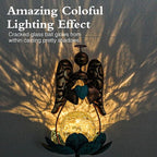 Solar Garden Lights Metal Flower Decor Colorful Solar Pathway Light with LED Cracked Crystal Ball Outdoor Decorative Stake for Patio Yard Lawn Garden Decor (Angel)