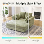 VINGLI Modern Floating Chaise Lounge Chair with Acrylic Legs, Upholstered Cushion Deep Seat Lounge Sofa with Iron-Wood KD Frame, Pillow Armrest, Accent Chair for Living Room, Play Room Apartment