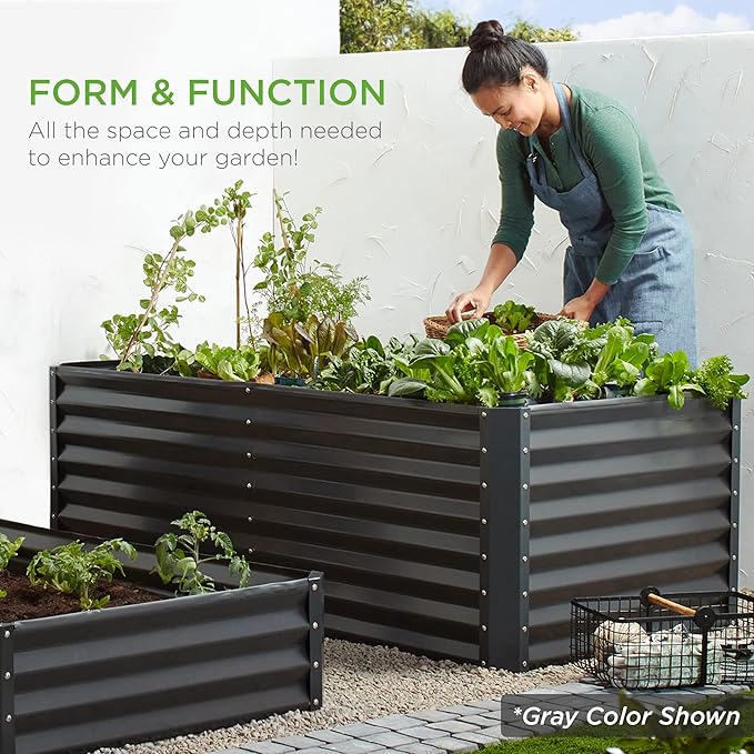 Best Choice Products 6x3x2ft Outdoor Metal Raised Garden Bed, Deep Root Box Planter for Vegetables, Flowers, Herbs, 269 Gallon Capacity, 100% Non Toxic Materials - Mist Blue