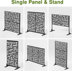 Casaphoria Metal Privacy Screen Outdoor, 72" H x 47" W Freestanding Decorative Privacy Screen for Patio Deck Balcony Garden with Stable Base, Black Helen