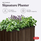 Keter Signature 21.7 Inch Tall Rectangular Large Wood Look Planter for Indoor or Outdoor Flower Pot Ideal for Patio Deck and Front Porch Decor, Rosewood