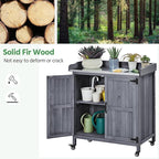 Yaheetech Garden Potting Bench Table, Outdoor Garden Horticultural Wooden Storage Cabinet & Solid Wood Planting Work Bench with Large Space Storage & Metal-Plated Tabletop, Gray