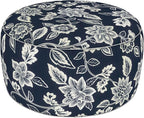 LVTXIII Indoor/Outdoor Extra Large Inflatable Ottoman Pouf D31 x H14 Inch, Round Footstool with Handle, Weather-Resistant Portable Furniture for Patio, Camping, Beach, Elegant Vines Navy