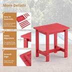 LUE BONA Outdoor Side Table, HDPS Small Outdoor Adirondack Side Tables, Outside End Table for Patio, Porch, Deck, Pool, Weather Resistant/Easy Maintenance, Bright Red