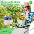 MADHOLLY Railing Planter with Drainage Holes - Sturdy Bucket Pots for Railing Fence, Countryside Style Metal Flower Pots for Herbs Balcony Garden Yard Decor, 2Pcs, White